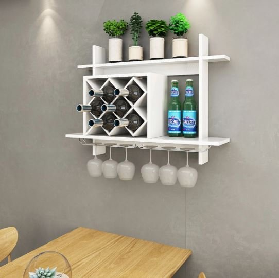 White Wine Bottle Rack Shelf 2 Tier Wall Mount Large Storage Capacity