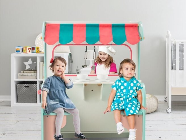 2-Sided Wooden Children's Kitchen 8 Accessories 71 X 53 X 91 CM