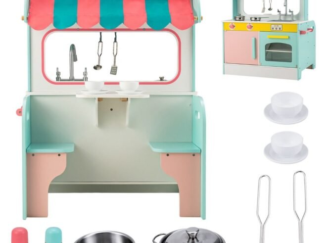 2-Sided Wooden Children's Kitchen 8 Accessories 71 X 53 X 91 CM