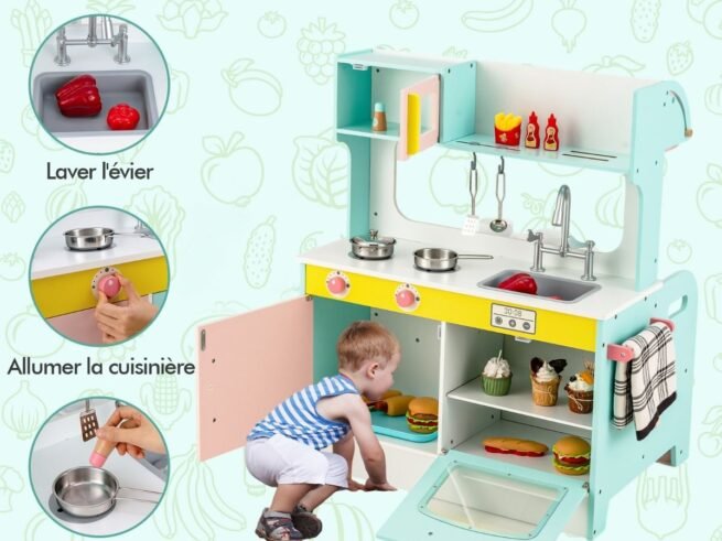 2-Sided Wooden Children's Kitchen 8 Accessories 71 X 53 X 91 CM