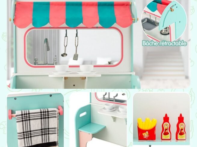 2-Sided Wooden Children's Kitchen 8 Accessories 71 X 53 X 91 CM