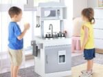 Wooden Children's Kitchen 2 Sided Oven Sink Ice Dispenser Clock Towel Holder