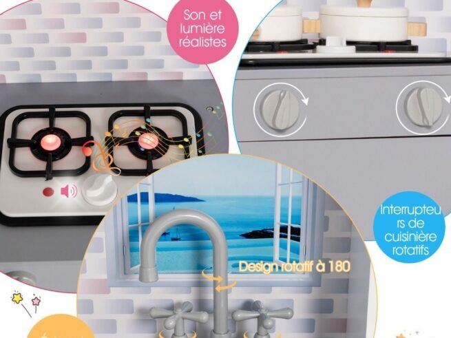 2in1 Children's Dollhouse Kitchen 2 Sided 8 Accessories, Sound, Lights, 3 Floors