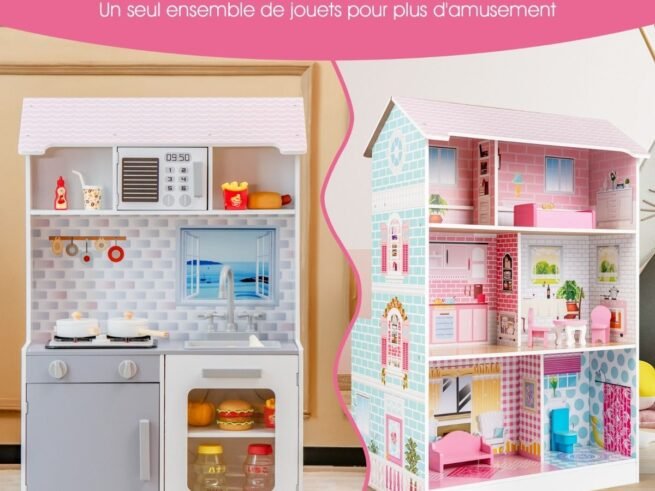 2in1 Children's Dollhouse Kitchen 2 Sided 8 Accessories, Sound, Lights, 3 Floors