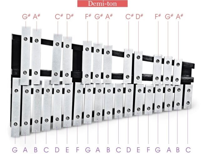 30 Note Glockenspiel Xylophone Wooden Frame Aluminum Bars