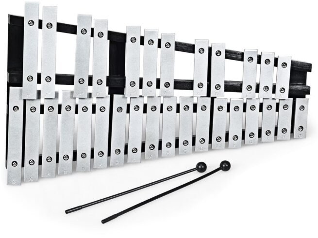 30 Note Glockenspiel Xylophone Wooden Frame Aluminum Bars