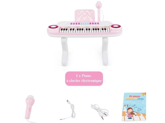 Electronic Piano Keyboard for Children 37 Keys Portable Rhythm Light Pink
