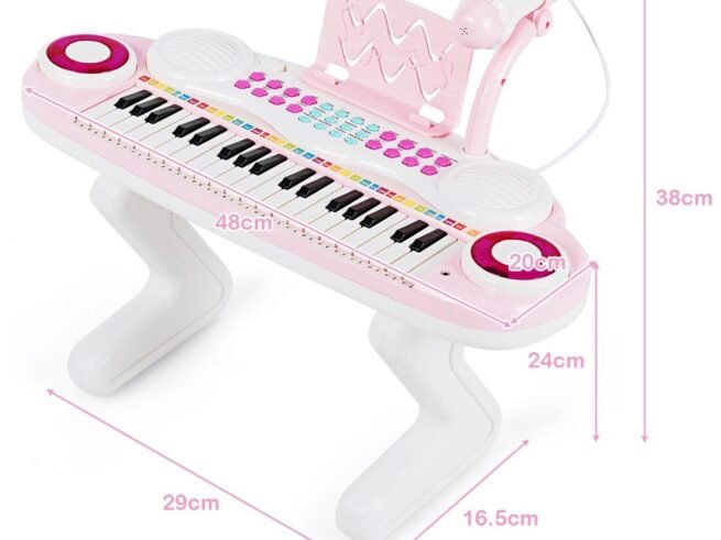Electronic Piano Keyboard for Children 37 Keys Portable Rhythm Light Pink