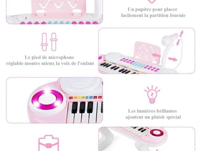 Electronic Piano Keyboard for Children 37 Keys Portable Rhythm Light Pink