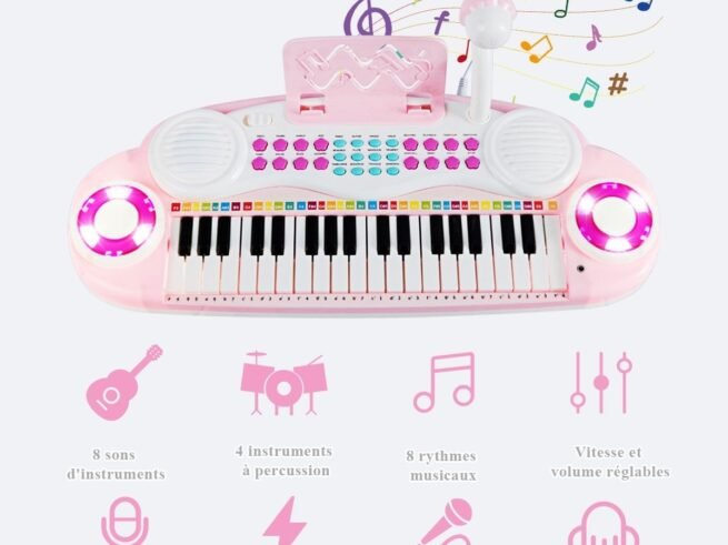 Electronic Piano Keyboard for Children 37 Keys Portable Rhythm Light Pink