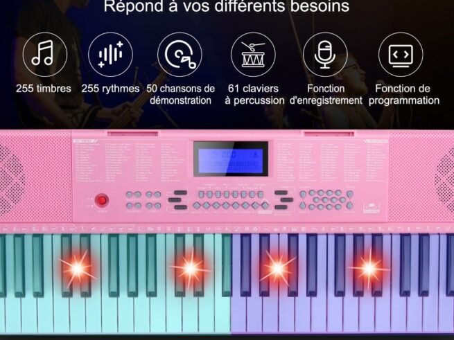 61-Key Electronic Piano Keyboard Microphone Stand 255 Sounds 255 Rhythms 24Demo