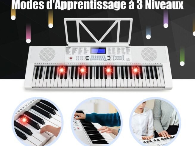 61-Key Electronic Piano Keyboard Microphone Stand 255 Sounds 255 Rhythms 24Demo