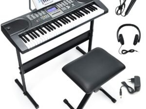 Electric Piano Keyboard 61 Keys with Microphone Stand Stool and LCD Screen