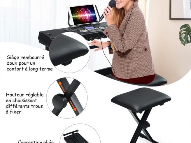 Electric Piano Keyboard 61 Keys with Microphone Stand Stool and LCD Screen