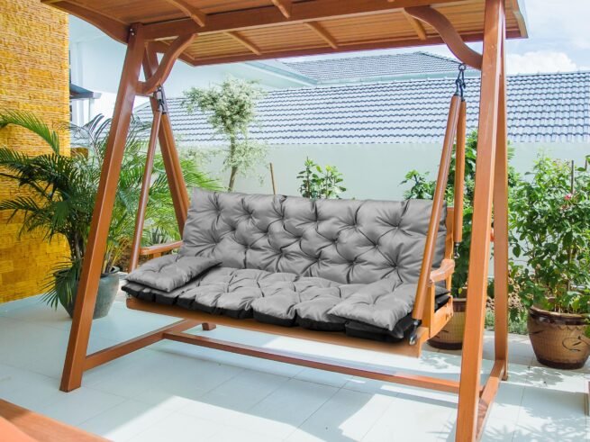Garden Cushion 100x60x50 cm + 2 Swing Bench Cushions Waterproof Gray