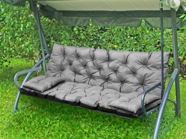 Garden Cushion 150x60x50 cm + 2 Swing Bench Cushions Waterproof Gray