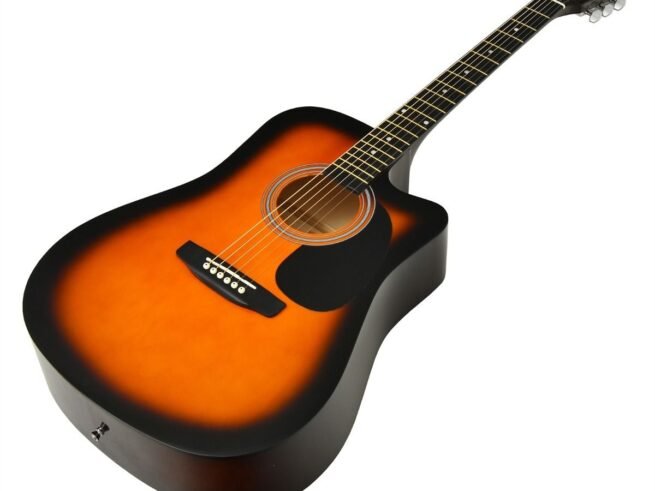 Wooden Acoustic Guitar Cutaway Folk 6 Accessories for Beginners and Professionals