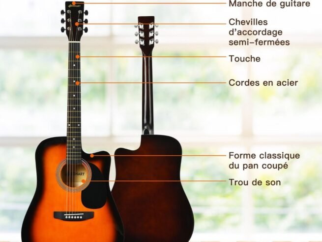 Wooden Acoustic Guitar Cutaway Folk 6 Accessories for Beginners and Professionals