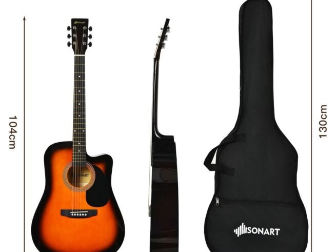 Wooden Acoustic Guitar Cutaway Folk 6 Accessories for Beginners and Professionals