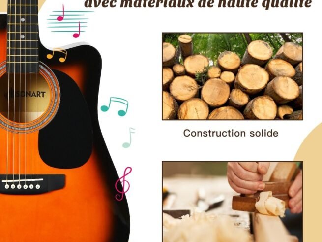 Wooden Acoustic Guitar Cutaway Folk 6 Accessories for Beginners and Professionals