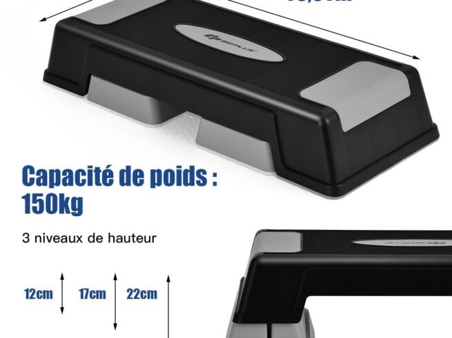 Aerobic Stepper Fitness Exercise Step 3 Adjustable Height Risers Non-Slip Pads