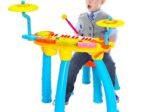 Baby Musical Toy Piano with 24 Keys Drum Stool Microphone LED Lights