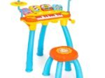 Baby Musical Toy Piano with 24 Keys Drum Stool Microphone LED Lights