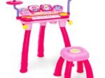 Baby Musical Toy Piano with 24 Keys Drum Stool Microphone LED Lights