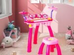 Baby Musical Toy Piano with 24 Keys Drum Stool Microphone LED Lights