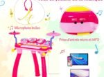 Baby Musical Toy Piano with 24 Keys Drum Stool Microphone LED Lights