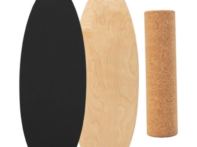 Balance Training Board with Roller and Non-Slip Mat Black