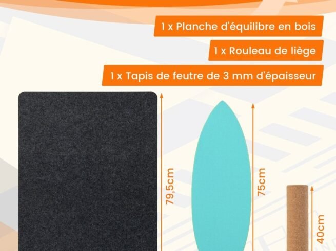 Balance Training Board with Roller and Non-Slip Mat Blue