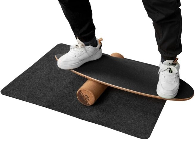 Balance Training Board with Roller and Non-Slip Mat Black