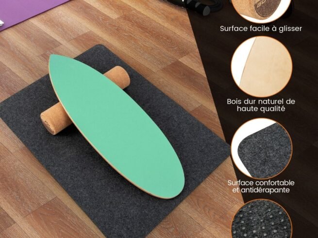 Balance Training Board with Roller and Non-Slip Mat Green