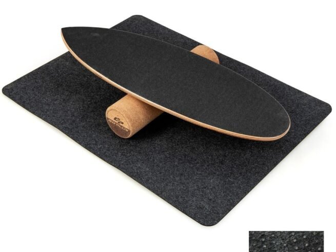 Balance Training Board with Roller and Non-Slip Mat Black