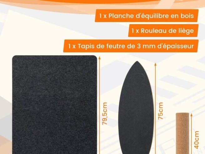 Balance Training Board with Roller and Non-Slip Mat Black