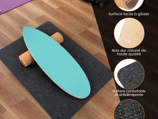 Balance Training Board with Roller and Non-Slip Mat Blue