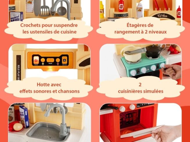 Children's Kitchen with Steam and Boil Effects 69pcs Realistic Lights Sounds