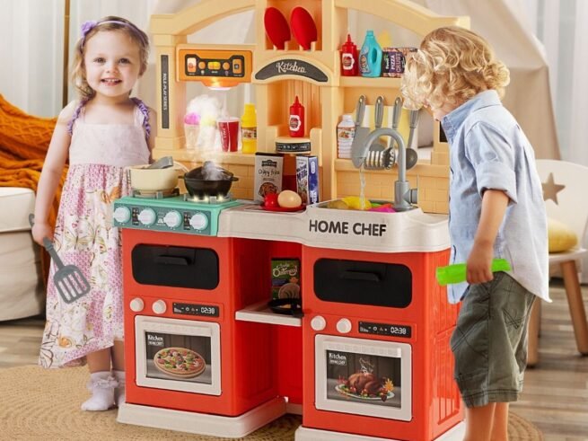 Children's Kitchen with Steam and Boil Effects 69pcs Realistic Lights Sounds