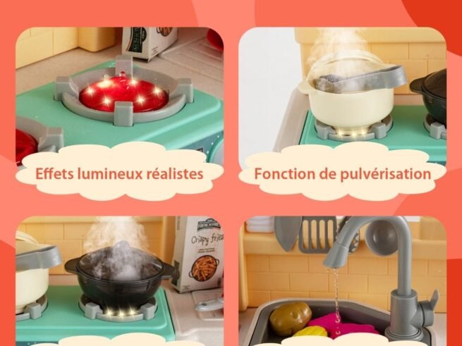 Children's Kitchen with Steam and Boil Effects 69pcs Realistic Lights Sounds