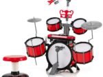 Children's Drum Set with Keyboard Stool Music Stand Microphone 2 Drumsticks 2 Tones MP3 Port