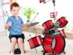 Children's Drum Set with Keyboard Stool Music Stand Microphone 2 Drumsticks 2 Tones MP3 Port