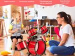 Children's Drum Set with Keyboard Stool Music Stand Microphone 2 Drumsticks 2 Tones MP3 Port