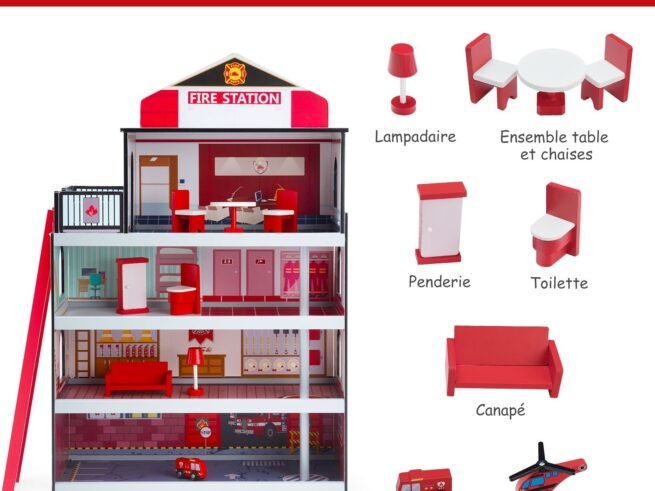 Children's Fire Station with Stable Frame Complete Accessories Building Set