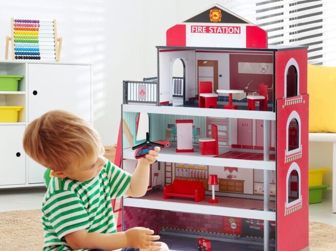 Children's Fire Station with Stable Frame Complete Accessories Building Set