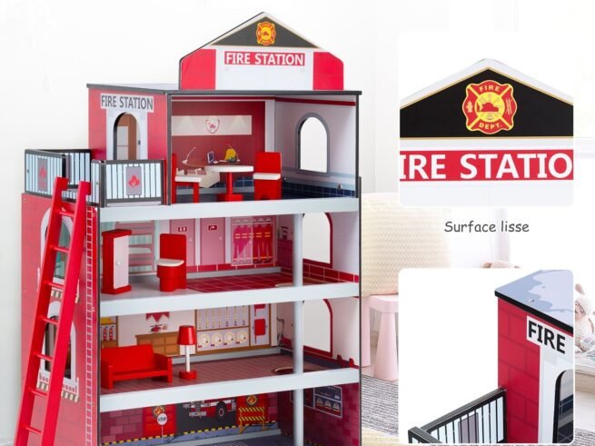 Children's Fire Station with Stable Frame Complete Accessories Building Set