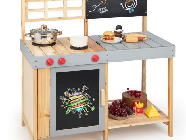 Children's Kitchen in Fir Wood Outdoor Indoor Mobile Counter 89 x 45 x 90cm