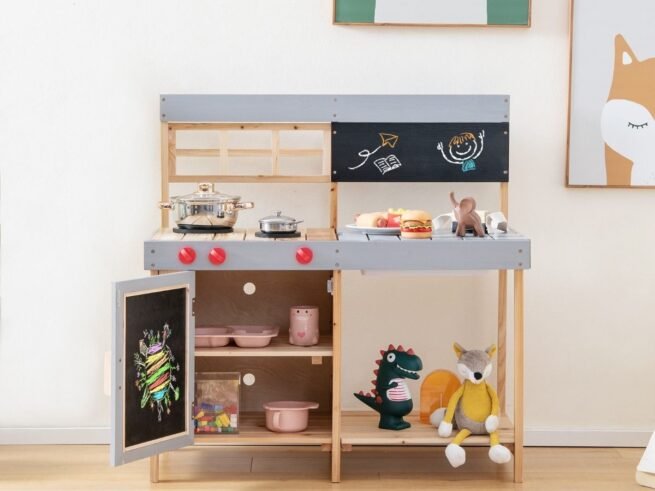 Children's Kitchen in Fir Wood Outdoor Indoor Mobile Counter 89 x 45 x 90cm