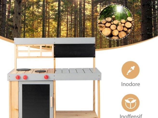 Children's Kitchen in Fir Wood Outdoor Indoor Mobile Counter 89 x 45 x 90cm