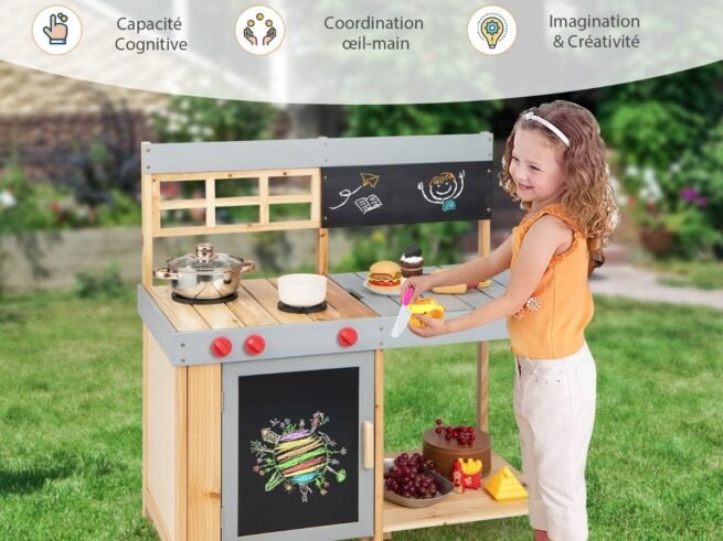 Children's Kitchen in Fir Wood Outdoor Indoor Mobile Counter 89 x 45 x 90cm